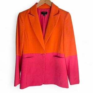 Tahari ASL Colorblocked Boyfriend Blazer Orange and Pink